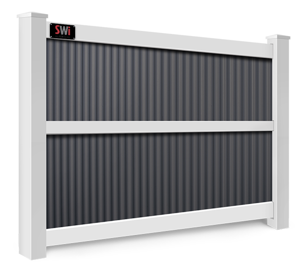 Corrugated metal fence back view