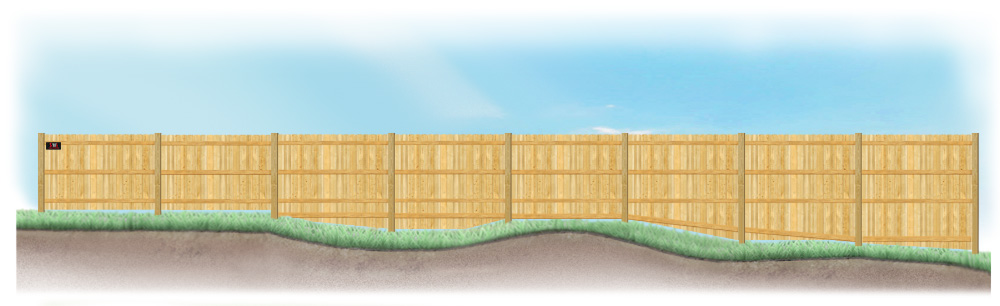 A stepped fence on sloped ground in Casper Wyoming