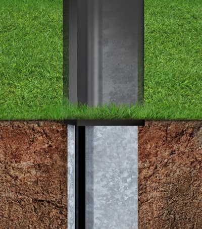 Close up of steel I-Post at ground level