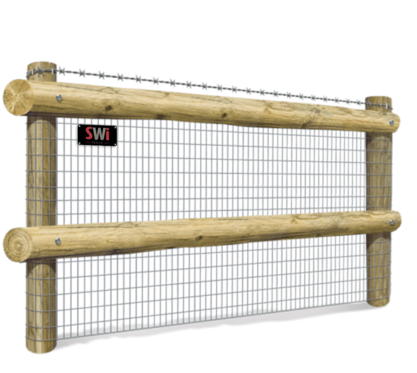 2 Round Rail With Wire Mesh & Barbed Wire Strand fence Wyoming