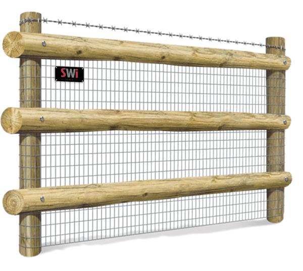 3 Round Rail With Wire Mesh & Barbed Wire Strand fence Wyoming
