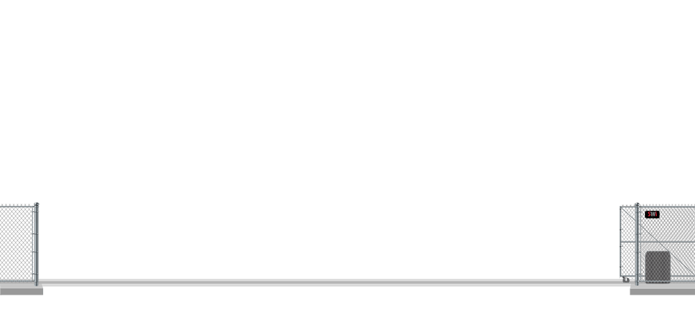 Automated chain link V-Track gate in open position