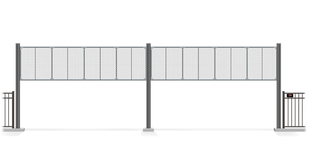 Automated chain link Vertical Lift gate in open position