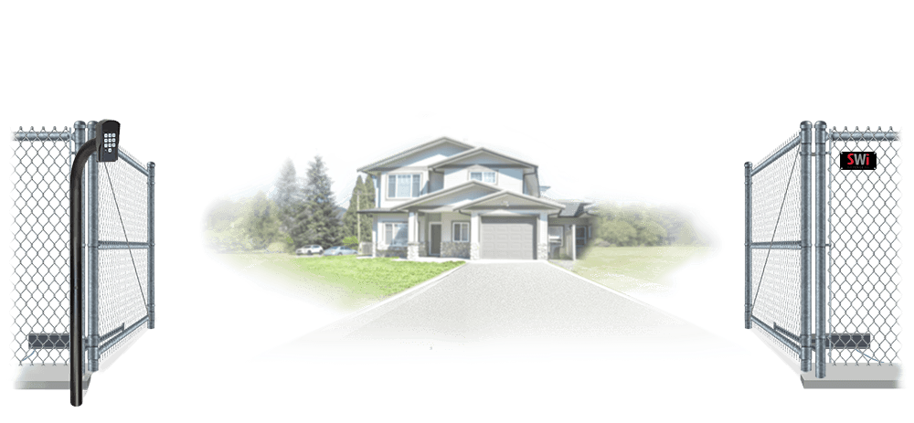 Chain Link swinging estate gate in open position