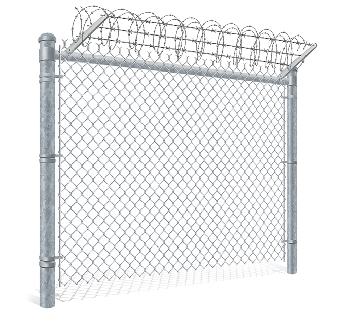 Industrial chain link fence with razor ribbon