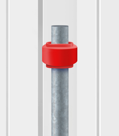 Close up of PostMaster post being screwed into Vinyl fence